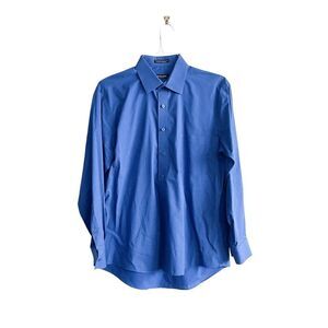 Pierre Cardin Mens Men Dress Shirt Slim Fit Button Long Sleeve Blue Neck Size 16